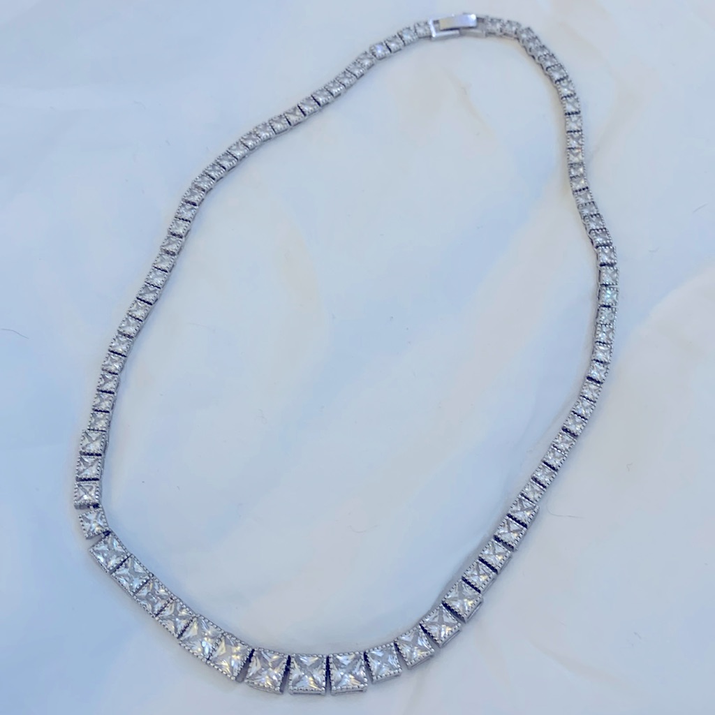 Antique Italian White Gold And Cz Necklace 999$